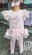 YG43 - Pink Carousel bow  legging set