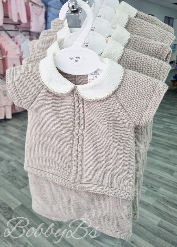 3571 -  Beige Cable knit short set