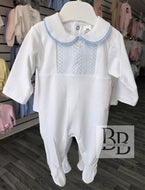 SG238 - White & Blue  Cotton Smocked  Babygrow