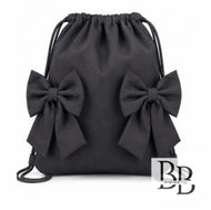 GREY Double Bow Drawstring Schoolbag