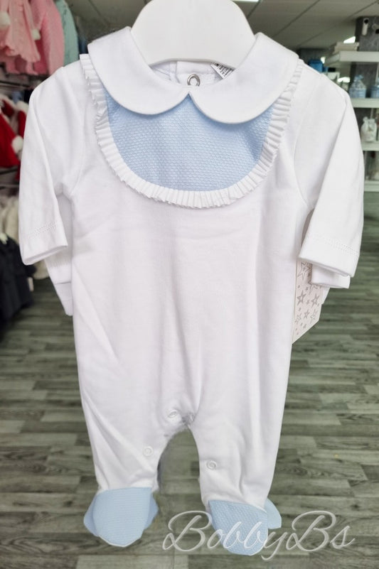 SG87- White&Blue smocked babygrow