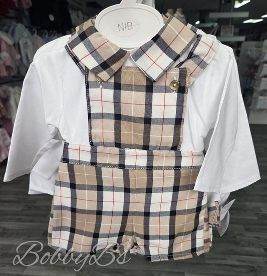 PQ15 - Beige Checked romper set