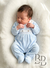 Load image into Gallery viewer, B0272 - Blue Velour smocked babygrow.