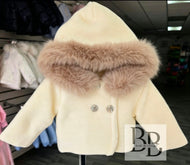 SABRINA - Ivory Fur trimmed knitted jacket