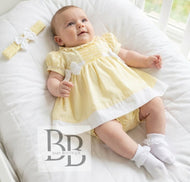 H12802 -  Lemon Smocked Stripe 3pc dress set