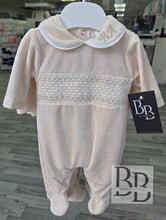 Load image into Gallery viewer, SG68 - Beige Smocked velour babygrow