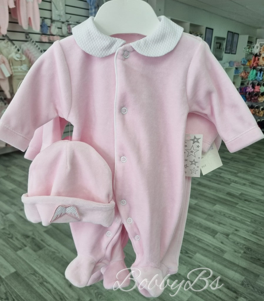 SG137 - Pink Velour angel babygrow set