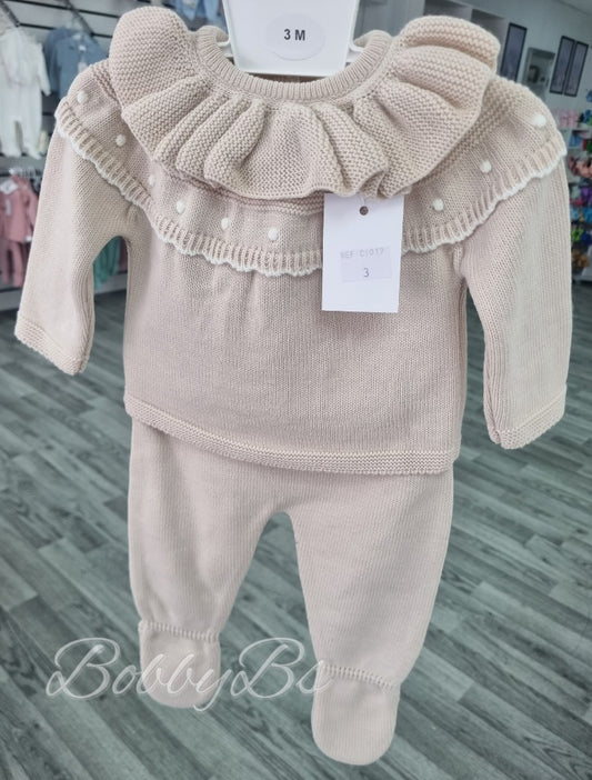 C9017 - Beige Knitted trouser set