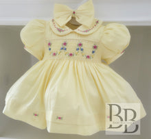 Load image into Gallery viewer, SLD1 - Lemon Puffball smocked dress