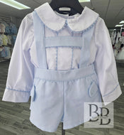 2625 - Baby Boy Blue Spanish Pique Brace short Set