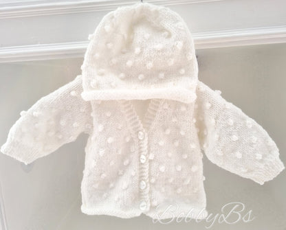 WBC06 - White knitted bobble cardigan set