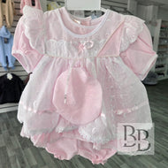 3398 - Pink Broderie Angliase 3pc dress set