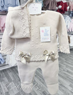 C1003- Beige Double Bow luxury knitted set
