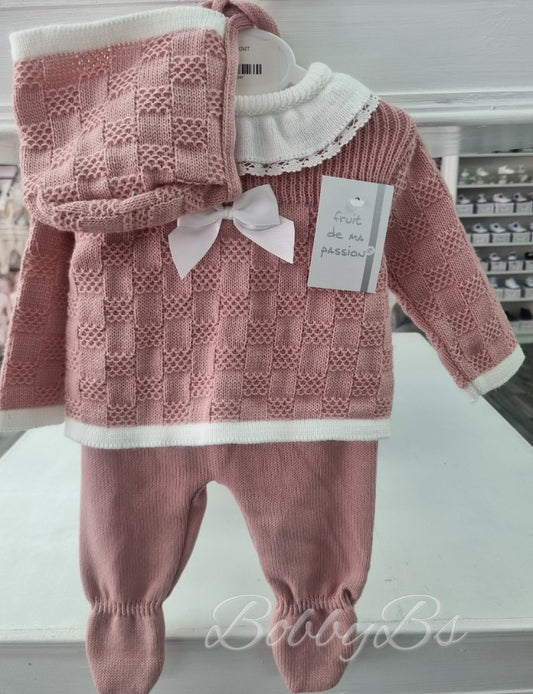 24/2123- Dusty Pink First Size 3PC Knitted set