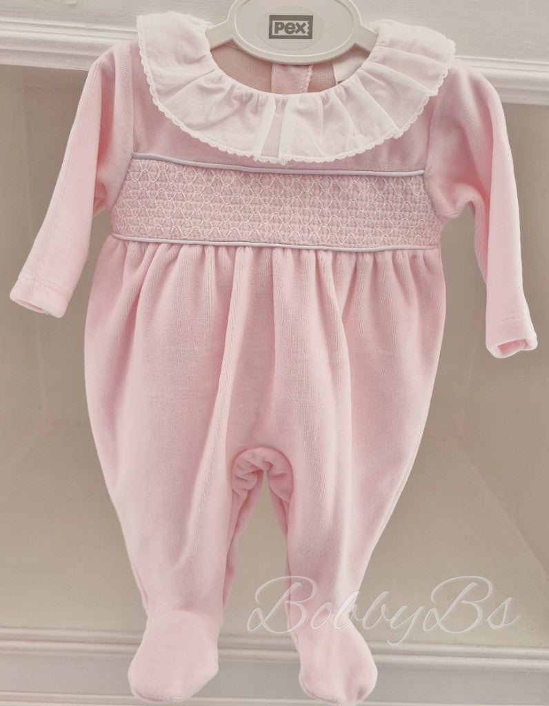 EVIE - Pink Smocked Velour Babygrow