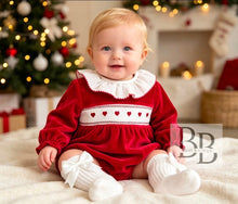 Load image into Gallery viewer, PJW2505 - Red Heart Smocked velour romper