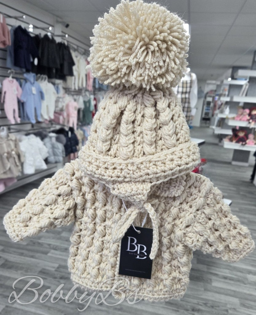 HMT6 - Beige Crochet cardigan set