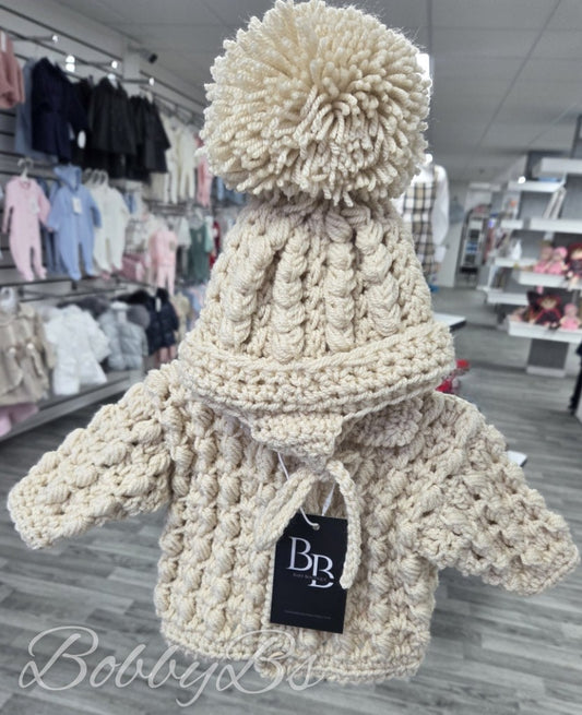 HMT6 - Beige Crochet cardigan set