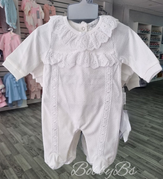 6211 - White Cotton lace babygrow