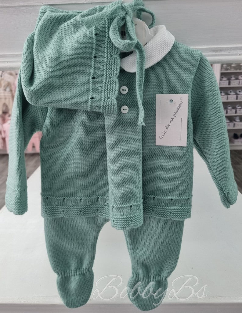 24/2213 -  Sage Green First Size 3PC Knitted set