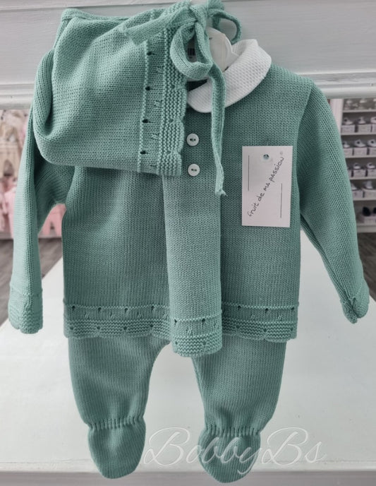 24/2213 -  Sage Green First Size 3PC Knitted set
