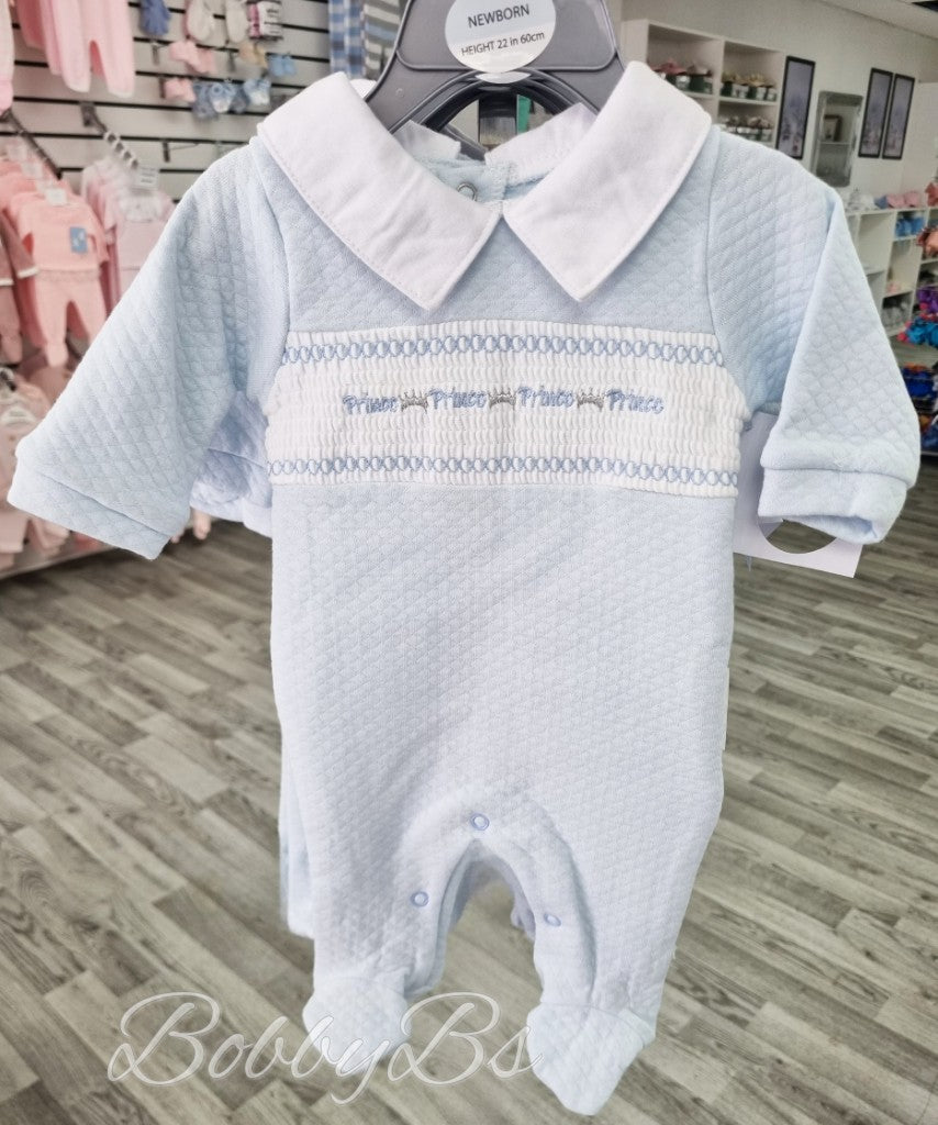 2493 - Blue smocked 'Prince' Babygrow