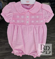 2807  - Baby Girls Pink Cotton Embroidered Romper | 0-9 Months