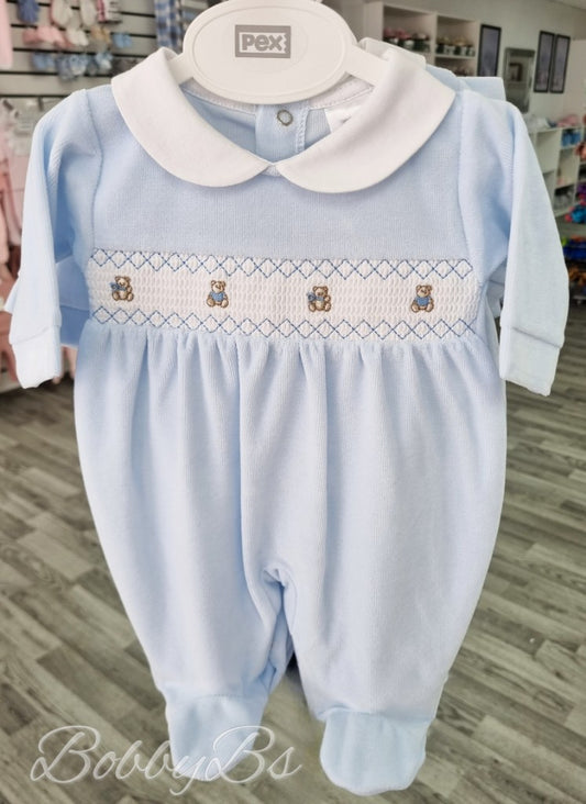 200900 - Blue Velour smocked babygrow