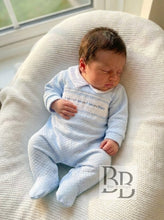 Load image into Gallery viewer, 20390- Premature blue smocked ''Prince'' Babygrow