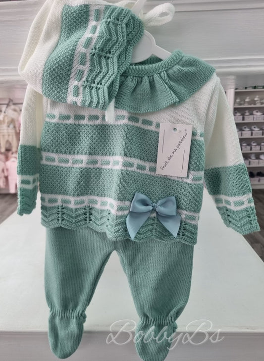 24/2217 - Sage Green First Size 3PC Knitted set