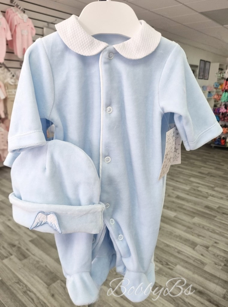 SG137 - Blue Velour angel babygrow set