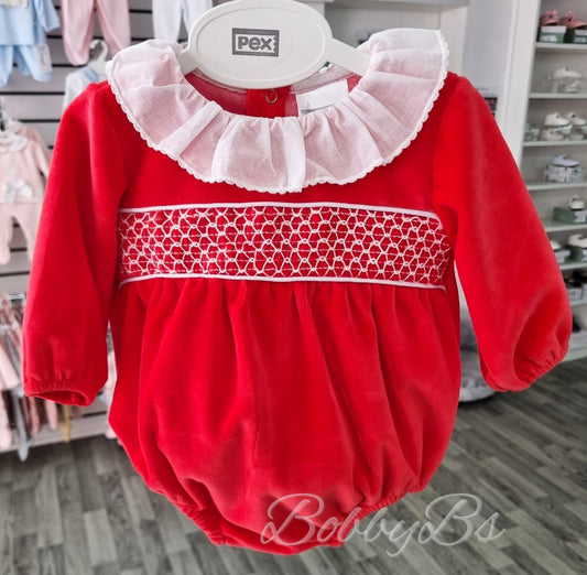 EVIE - Red Smocked Velour romper