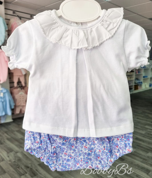 112 - White & Blue ditsy print 2PC
