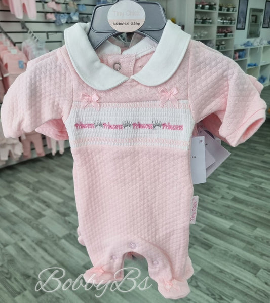 20390- Premature pink smocked 'Princess' Babygrow