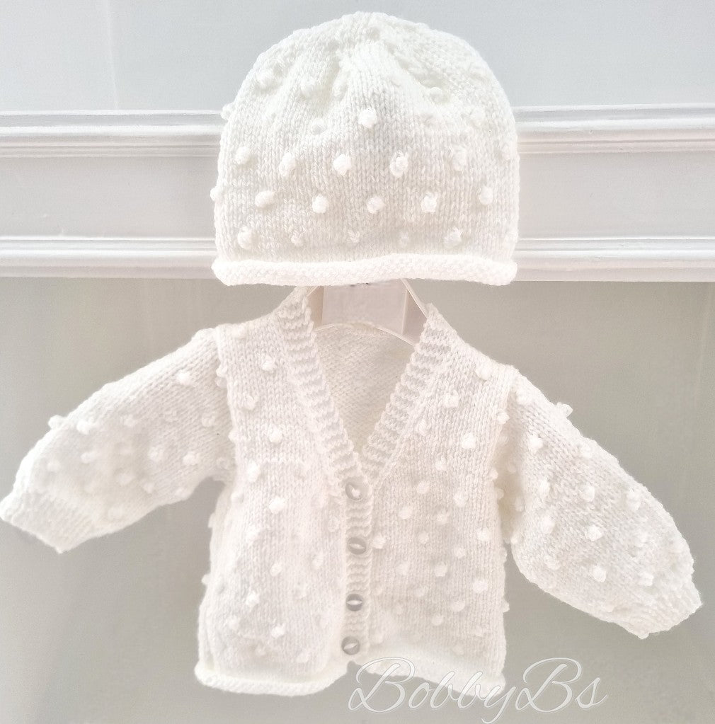 WBC06 - White knitted bobble cardigan set