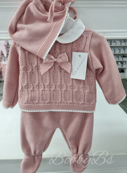 24/2020 - Dusty Pink First Size 3PC Knitted set