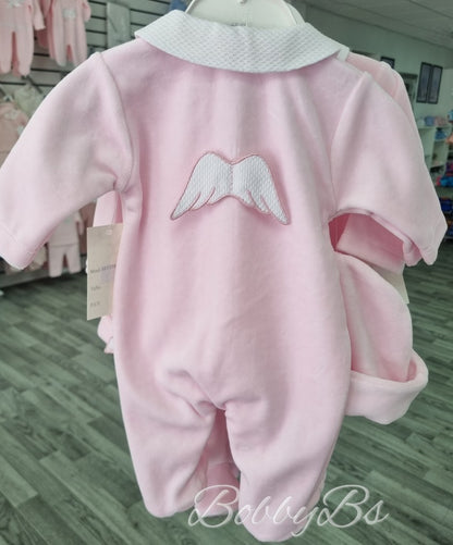 SG137 - Pink Velour angel babygrow set