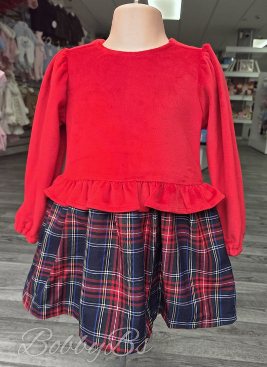 3810 - Red velour Tartan dress