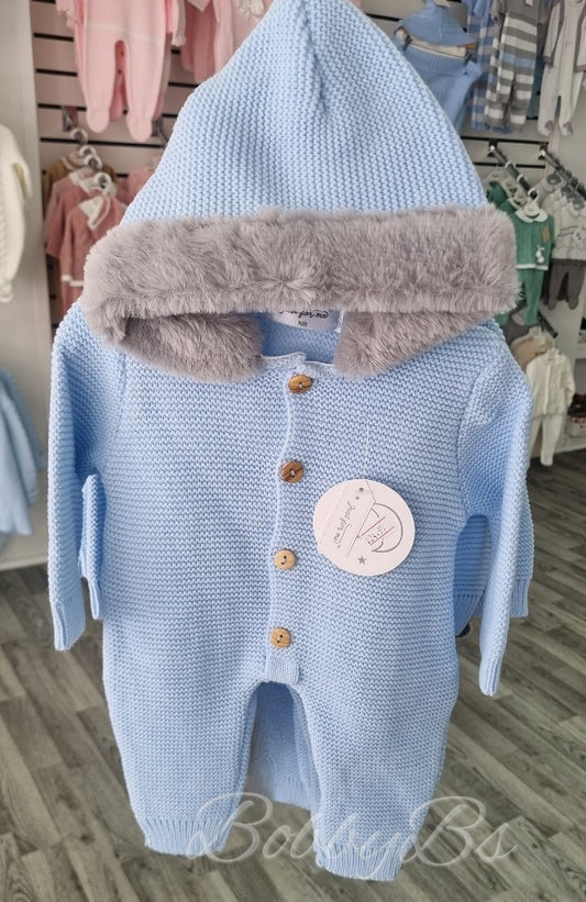 1236 - Blue Fur Hooded pramsuit