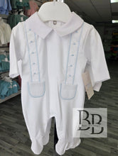 Load image into Gallery viewer, SG205 - White&amp;Blue embroidered cotton babygrow