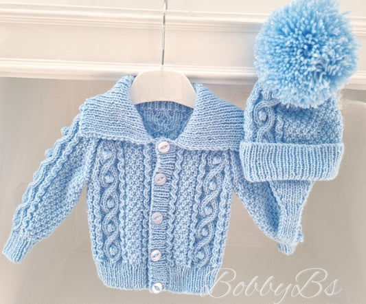ACW42 - Baby Blue aran cardigan set