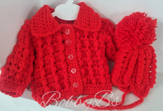 HMT81- Plain Collar crochet cardigan set