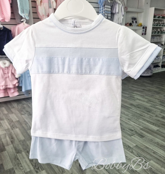 2503 - White & Blue cotton short set