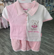7385 - Pink Teddy Stripe Cotton short set