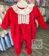 HANNAH - Red Velour Babygrow