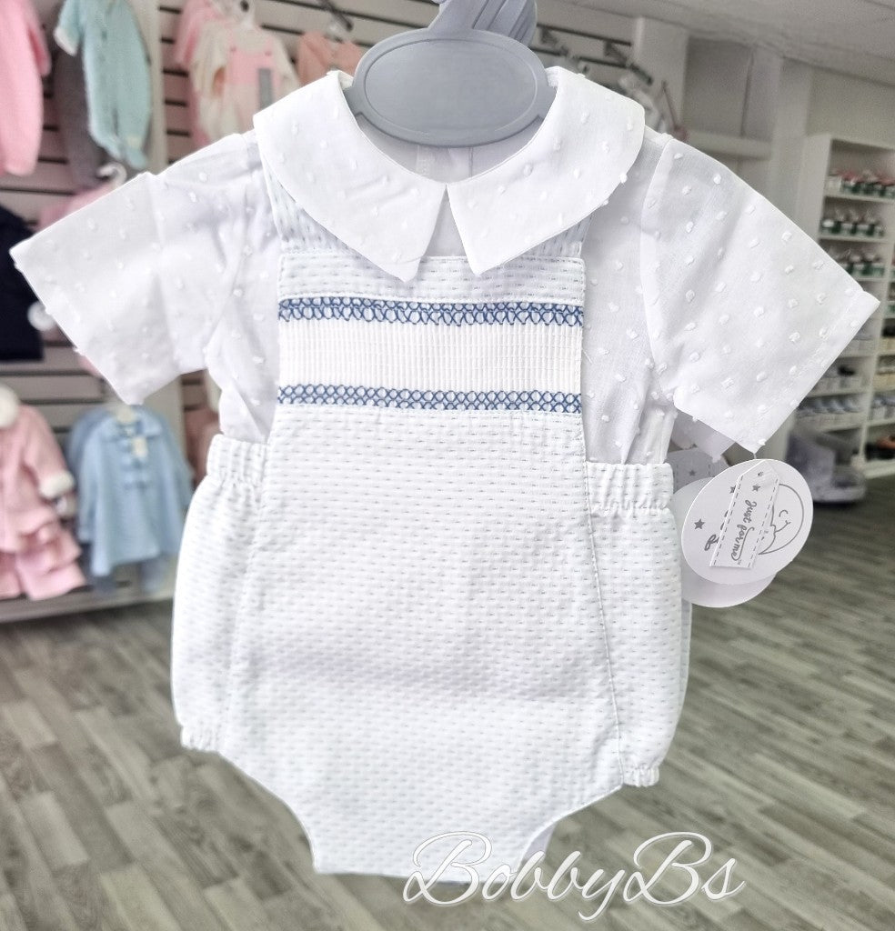 6060 - White & Blue smocked romper
