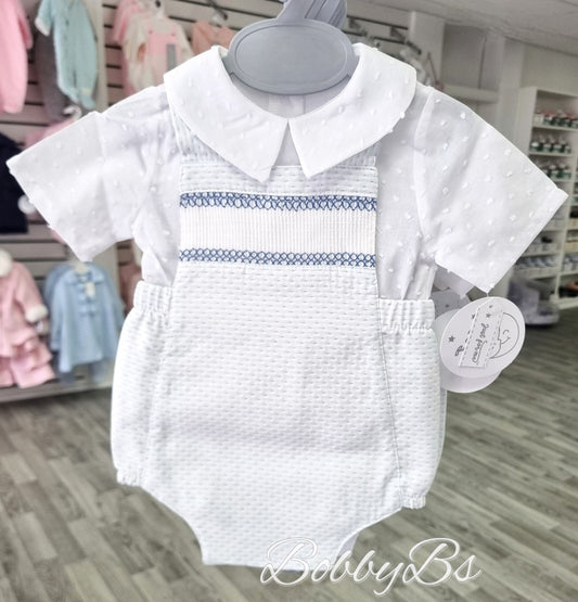 6060 - White & Blue smocked romper