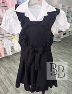 Black School frilled bow Pinafore set