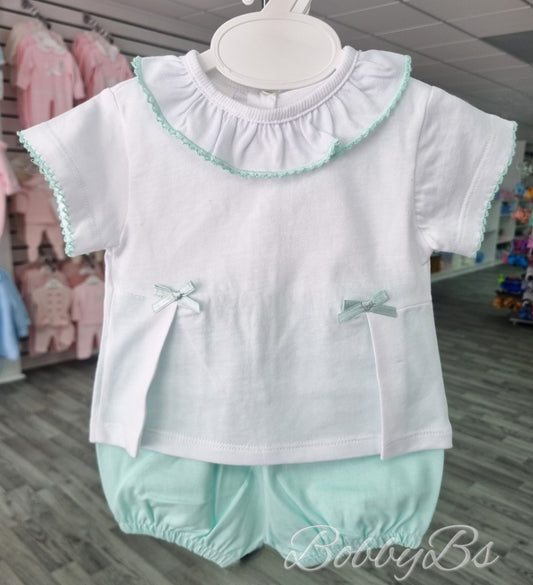111- Mint Frilly collar cotton short set