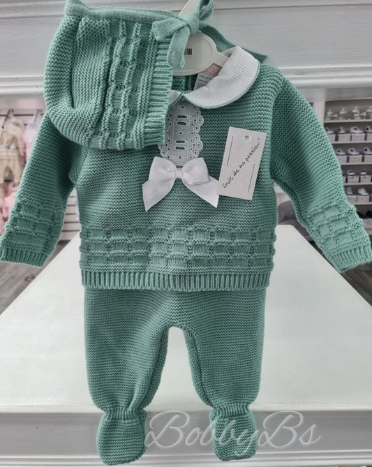 24/2209 - Sage Green First Size 3PC Knitted set